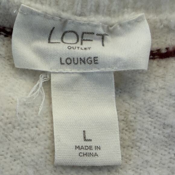 Loft Lounge Tunic Pullover Sweater Womens Size Large White Maroon Stripe V-Neck - Picture 5 of 6